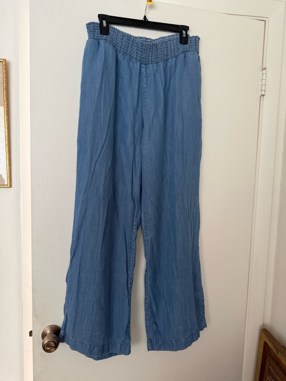 Light Blue Smocked Waist Wide-Leg Pants